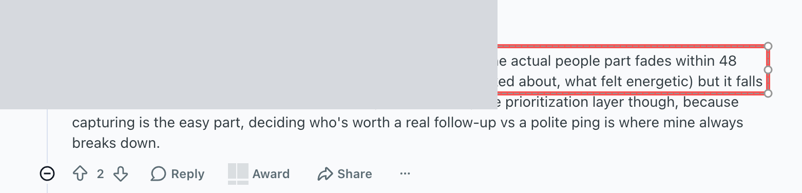 Redacted screenshot of the original post on r/indiehackers
